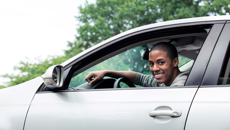 northwest indiana teen taking a driving class in a grey car